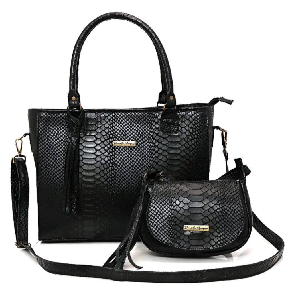 bolsa estruturada em couro croco preto com bolsa tiracolo feminina elegante