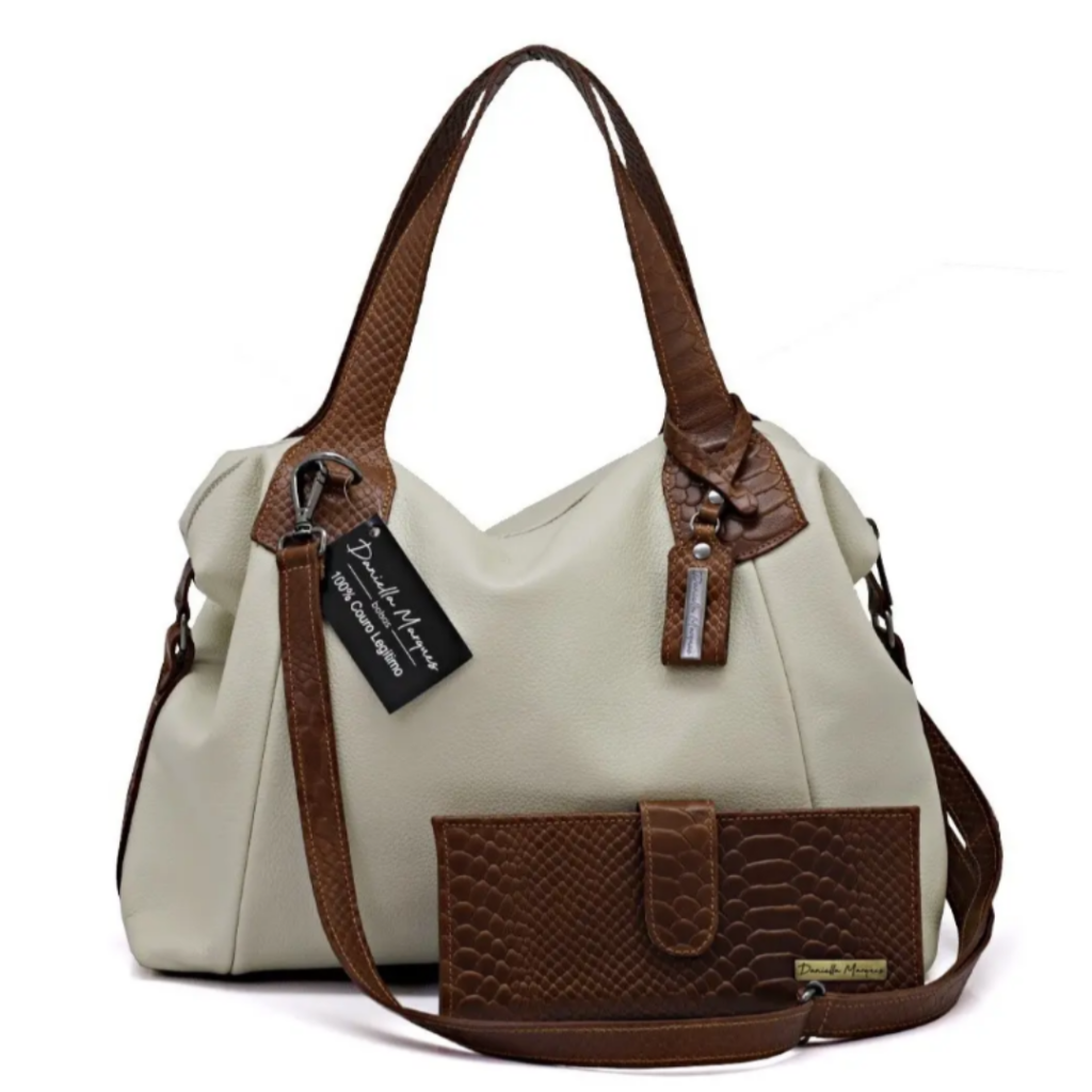 bolsa hobo bicolor em couro com carteira feminina estilo moderno