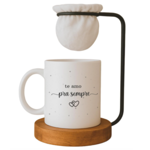 Kit Dia dos Namorados, Caneca Te Amo pra Sempre com Mini Coador de Café
