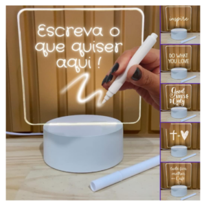 Luminária 3D de Escrever tipo Lousa, Acrílico + Caneta